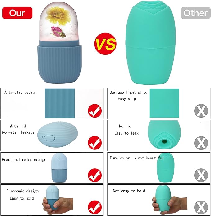 XHJRI Ice Face Roller Massager,Ice Cube Roller for Face, Eyes and Neck Naturally Conditioning and Skin Care,De-Puff Eye Bags,Reduce Migraine Pain,Reusable Massage Silicone Ice Mold (Blue)-Velvo Beauty