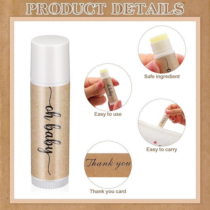 50 Sets Baby Shower Lip Balm Favor with Thank You Tags and Organza Bags, Lip Balm Bulk Baby Shower Gifts for Guests Prizes Gender Reveal Souvenirs Neutral Birthday Supplies-Velvo Beauty