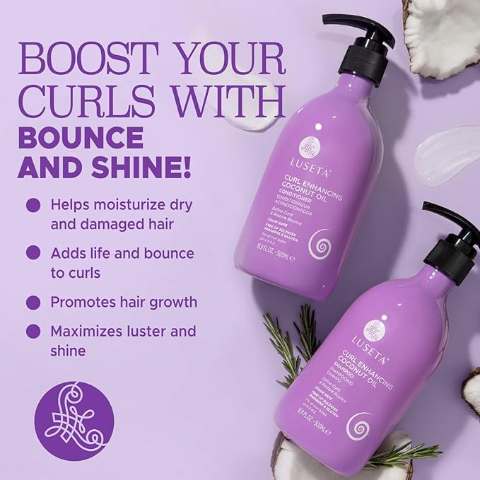 Luseta Curly Hair Shampoo & Conditioner Set with Coconut Oil, Unlimited Bounce and Definition for wavy and Coily hair, Reduce Frizz and Repair Dry Hair, for All Curl Types Sulfate Free 16.9Fl oz × 2-Velvo Beauty