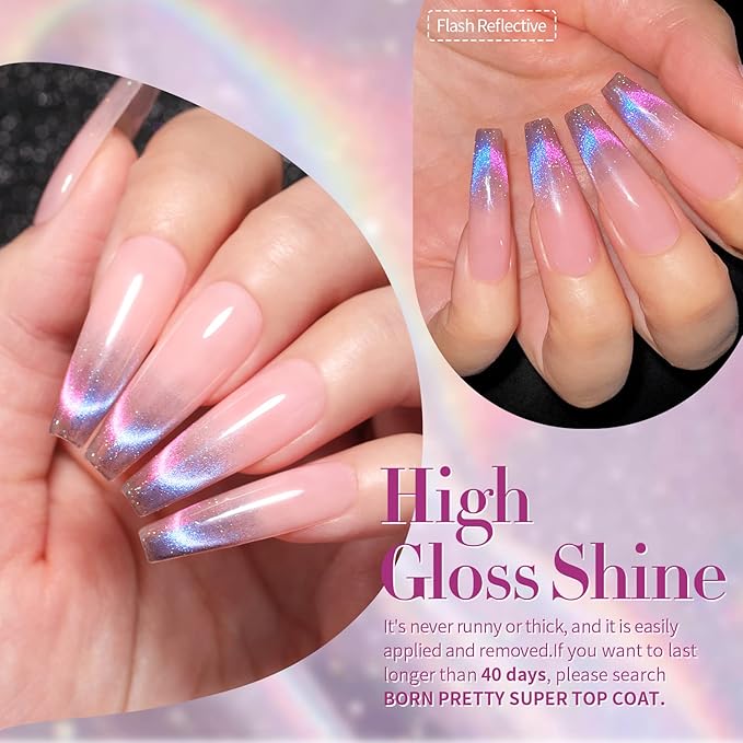 Born Pretty 9D Magnetic Gel Nail Polish Reflective Glitter Gel Polish Holographic Colorful Cat Magnetic Gel Polish Set 7ML 6PCS-Velvo Beauty