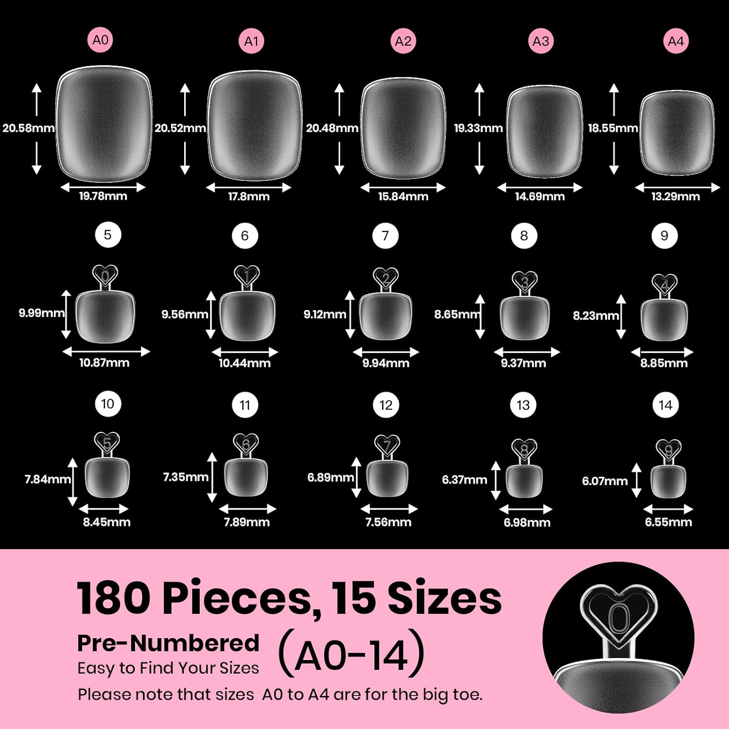 Beetles Toe Nail Tips Square for Big Toes - 15 Sizes 180 Pcs Long Wider Full Cover Toenail Tips Fake Acrylic Pre-etched Double Matte Nail Extensions, Press on Toe Nails for Wide Nail Beds-Velvo Beauty