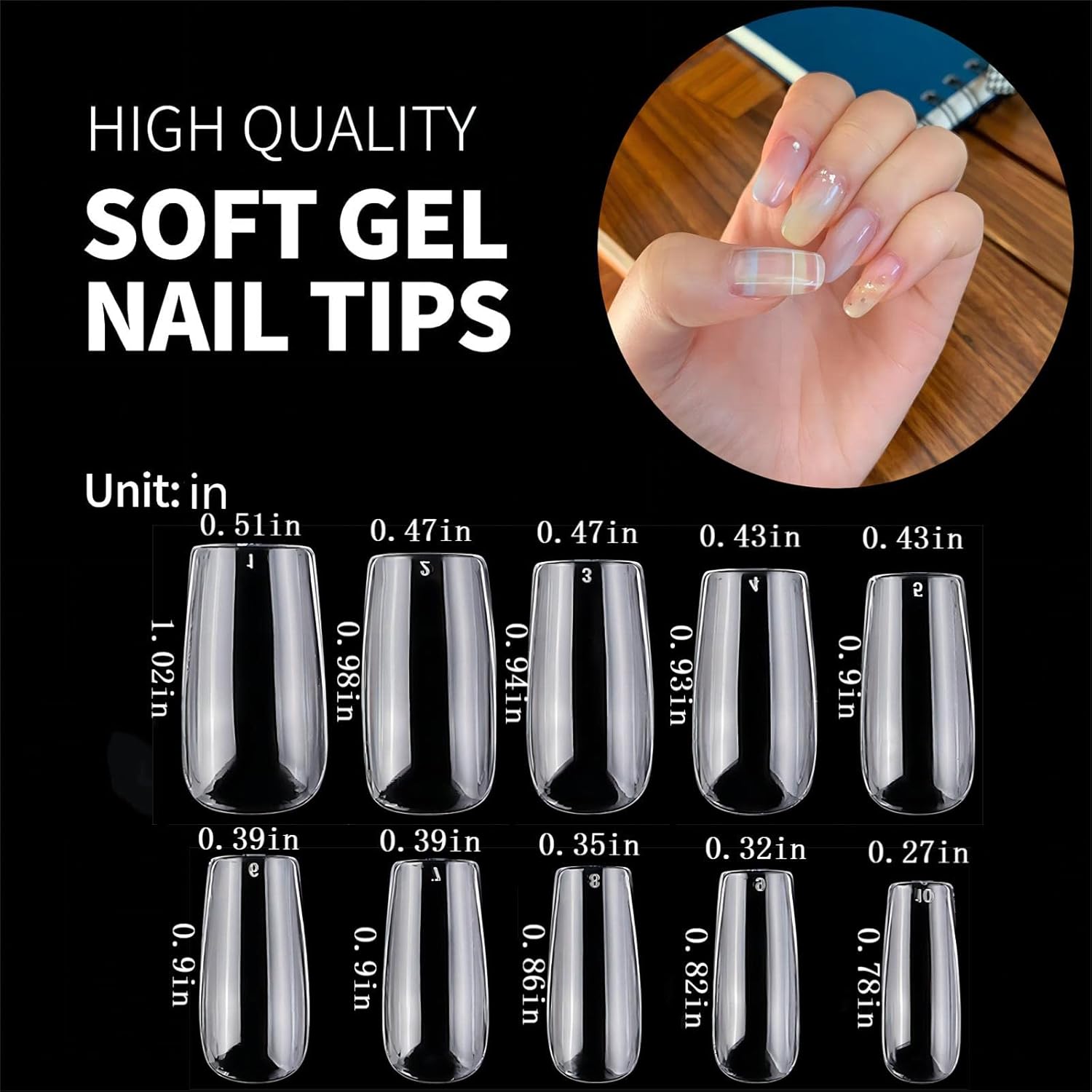 Short Square Nail Tips,1000 PCS Artificial Full Cover Fake Nails Soft Gel Tips 10 Sizes with Box for Home DIY Nail Salon (Clear and Natural 3)-Velvo Beauty