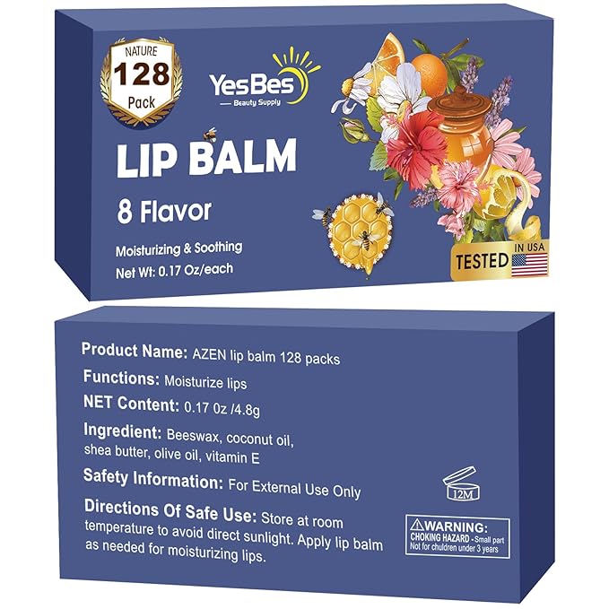 128 Pack Lip Balm, Natural Lip Balm Bulk with Vitamin E and Coconut Oil, Moisturizing Lip Balm for Dry Cracked Lips, Lip Balm for Stocking Stuffers - 8 Flavors-Velvo Beauty