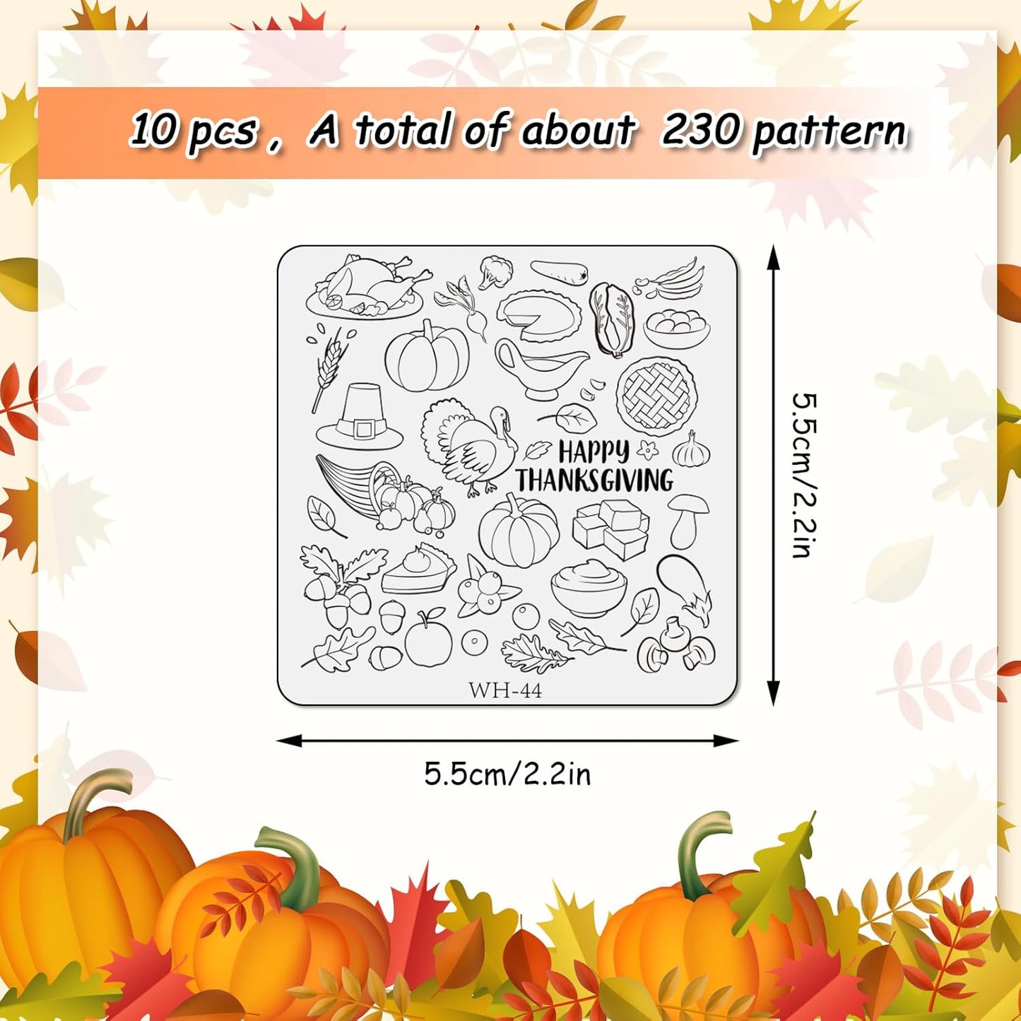 Whaline 10 Sheet Fall Nail Art Stamping Plates Kit Happy Thanksgiving Pumpkins Maple Leaf Gnome Plaid Autumn Blessings Collection Nail Art Plate for Autumn Thanksgiving Nail Art Design DIY Print-Velvo Beauty