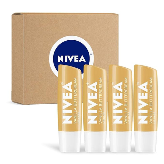 NIVEA Vanilla Buttercream Lip Care - All Day Moisturizing Lip Balm for Soft Lips - Pack of 4-Velvo Beauty
