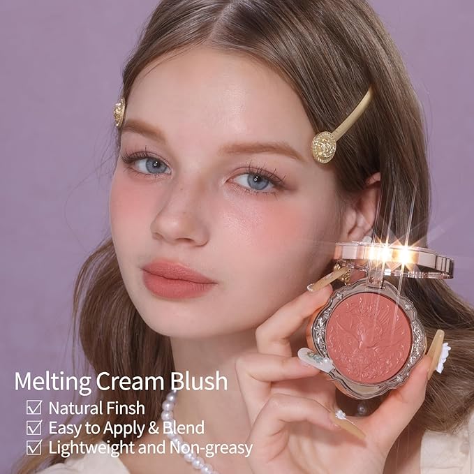 Flower Knows Little Angel Cream Blush,Buildable & Blendable Makeup Blush for cheeks,Soft & Long-lasting,Brick Red Flush for All Skin Tones(01 Flaming Heart,6g)-Velvo Beauty