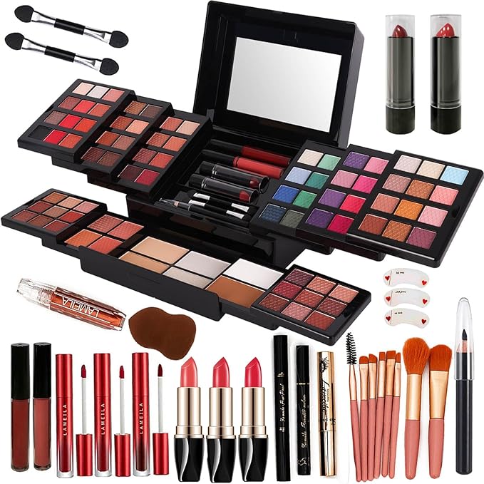 88 Colors Professional Makeup Palette Set Kit Combination, All In One Makeup Gift Set for women Full Kit， include Eyeshadow,Lipstick,Compact Powder,Eyeliner,Concealer（006-Black）-Velvo Beauty