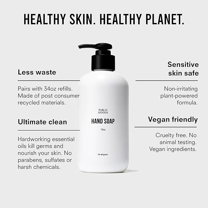Public Goods Hand Soap | Cleansing Soap for Kitchen & Bathroom | Made with Natural Essential Oils | Paraben & Sulfate Free | Vegan Friendly | Made in Canada | 12 Fl Oz Bottle with Dispenser Pump-Velvo Beauty