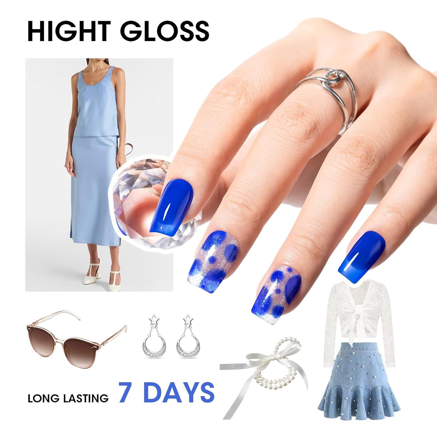 Gellen Blue Jelly Nail Polish, Sheer Nail Polish Quick Dry Summer 6 Colors Blue Glitter Set, Natural Traditional Regular Nails Polish for Acrylic Natural Nails Home Salon, No Gel, Hema Free, Non-toxic-Velvo Beauty