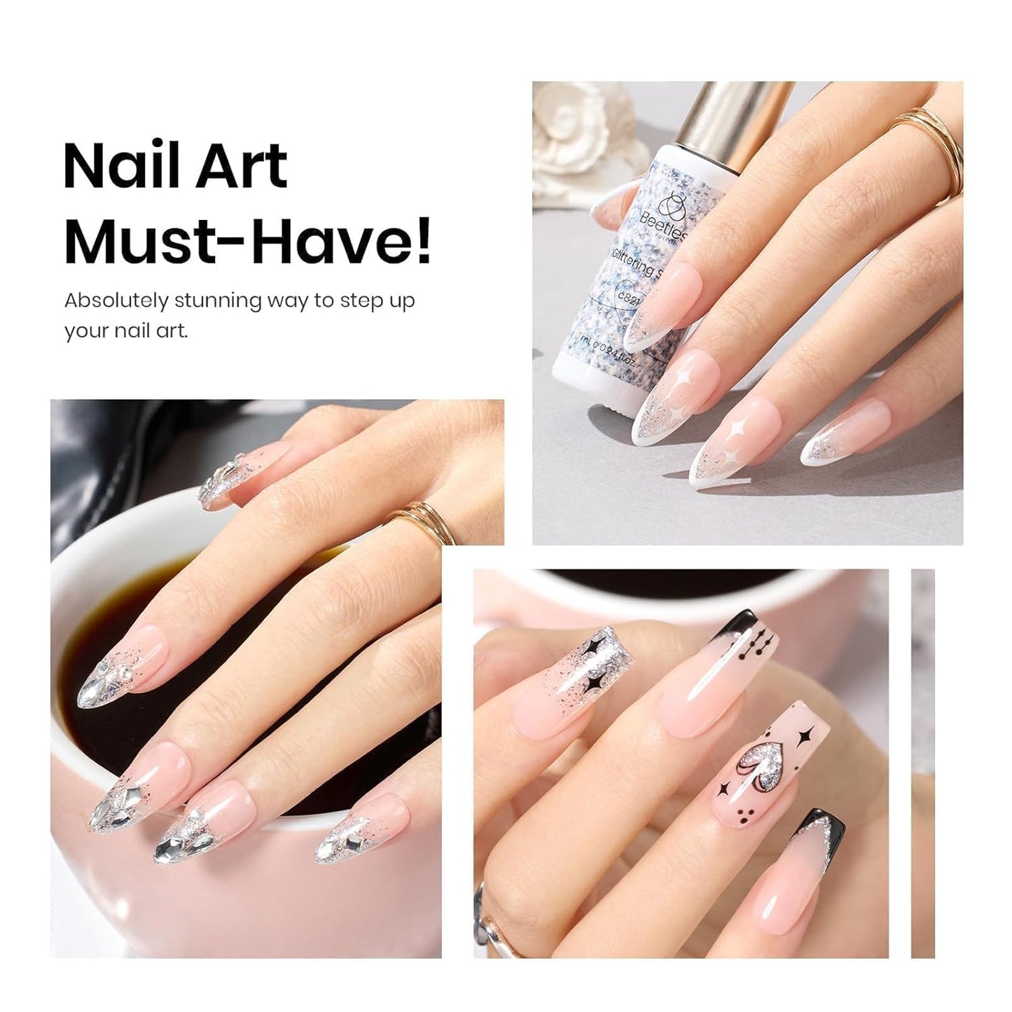 beetles Gel Polish Silver Glitter Gel Polish 1pcs 7ml Reflective Silver Glitter Liner Gel Polish for Gel Art Paint Sparkly Shiny Gel Nail Polish Liner for Women-Velvo Beauty