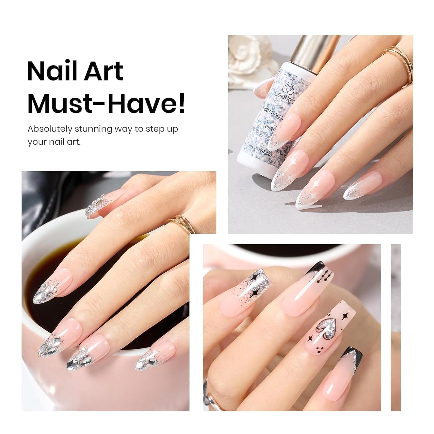 beetles Gel Polish Silver Glitter Gel Polish 1pcs 7ml Reflective Silver Glitter Liner Gel Polish for Gel Art Paint Sparkly Shiny Gel Nail Polish Liner for Women-Velvo Beauty