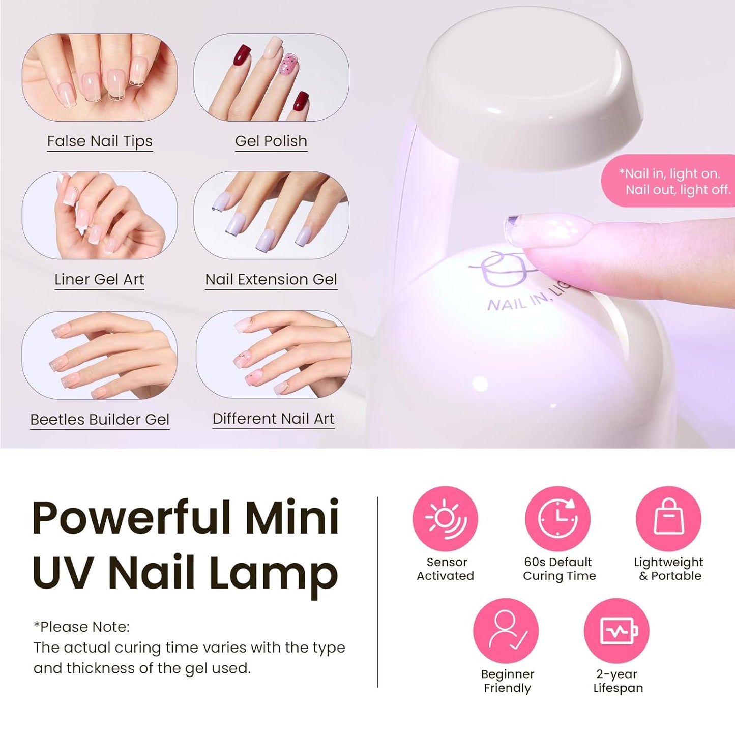 Beetles Tipex Instant Apex Nail Tips Kit, Extra Short Squoval 224Pcs 16 Sizes Pre-Building & Pre-Etched Gel Nail Tips Thicker Acrylic Nails False Nail Extension with Tipex Uv Nail Glue Mini Nail Lamp-Velvo Beauty