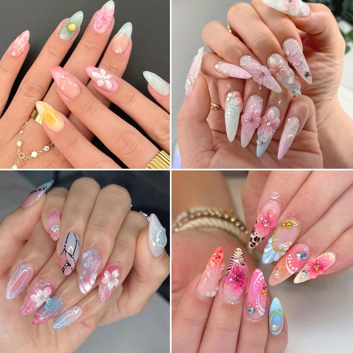 Cute Flowers Nail Art Stickers 5D Embossed Flower Nail Decals with Rhinestones Design Nail Stickers Self-Adhesive Colorful Floral Starfish Nail Decal French Sticker for Women Summer Hawaii Nails Decor-Velvo Beauty