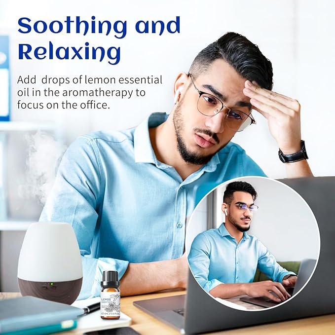 HIQILI Lemon Essential Oil, Household Cleaning, Air Purification, Skin Care, Can be Added to Cleansers, Sprays, Body Lotions Use - 0.33 Fl Oz/10ML-Velvo Beauty