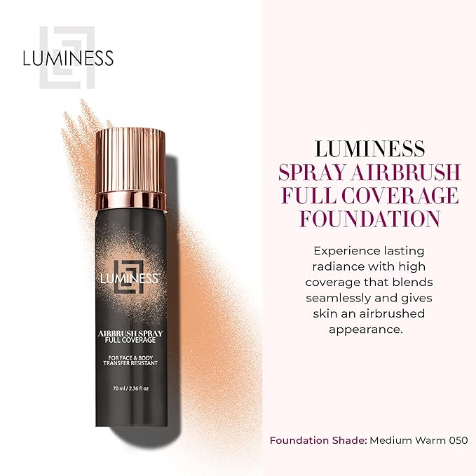 LUMINESS Spray Airbrush Foundation Makeup, Shade 050 - Lightweight, Full Coverage Foundation for Face, Neck & Body - Water-Based Concealer for Seamless Blending, Natural-Looking Finish, 2.36 fl oz-Velvo Beauty