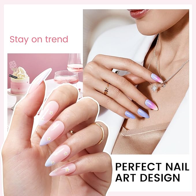 Gel Nail Polish Kit with U V Light, Hema-Free Light Baby Pink Blue Purple Nude Pink Summer Gel Polish Set with Base & Top Coat Chrome Nail Powder, 4 Colors Mini Salon Nail Art Starter Gift for Women-Velvo Beauty