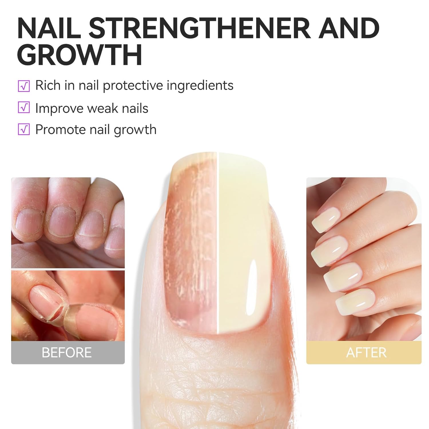Nail Polish Strengthener and Growth Treatment: Yellow Gelike EC 6 in 1 Natural Nail Hardener Extra Strong and Growth - Long Lasting Nail Repair for Damaged Nails - For Daily Work Home Salon-Velvo Beauty