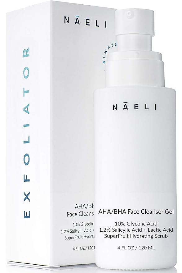 NAELI AHA/BHA Exfoliating Face Wash - 10% Glycolic Acid & Salicylic Acid Cleanser, Anti Aging Acne & Wrinkle Reducing Facial Exfoliant, Pore Minimizer & Brightening Gel, 4 oz-Velvo Beauty