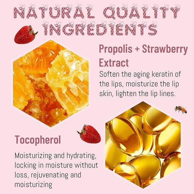2PCS Lip Balm Honey Pot, Honey Pot Lip Balm for Dry Cracked Lips, Strawberry Lip Balm Scrubs Exfoliator & Moisturizer, Hydrating Lip Balm Honey Pot with Wand, Lip Sleeping Mask (C)-Velvo Beauty
