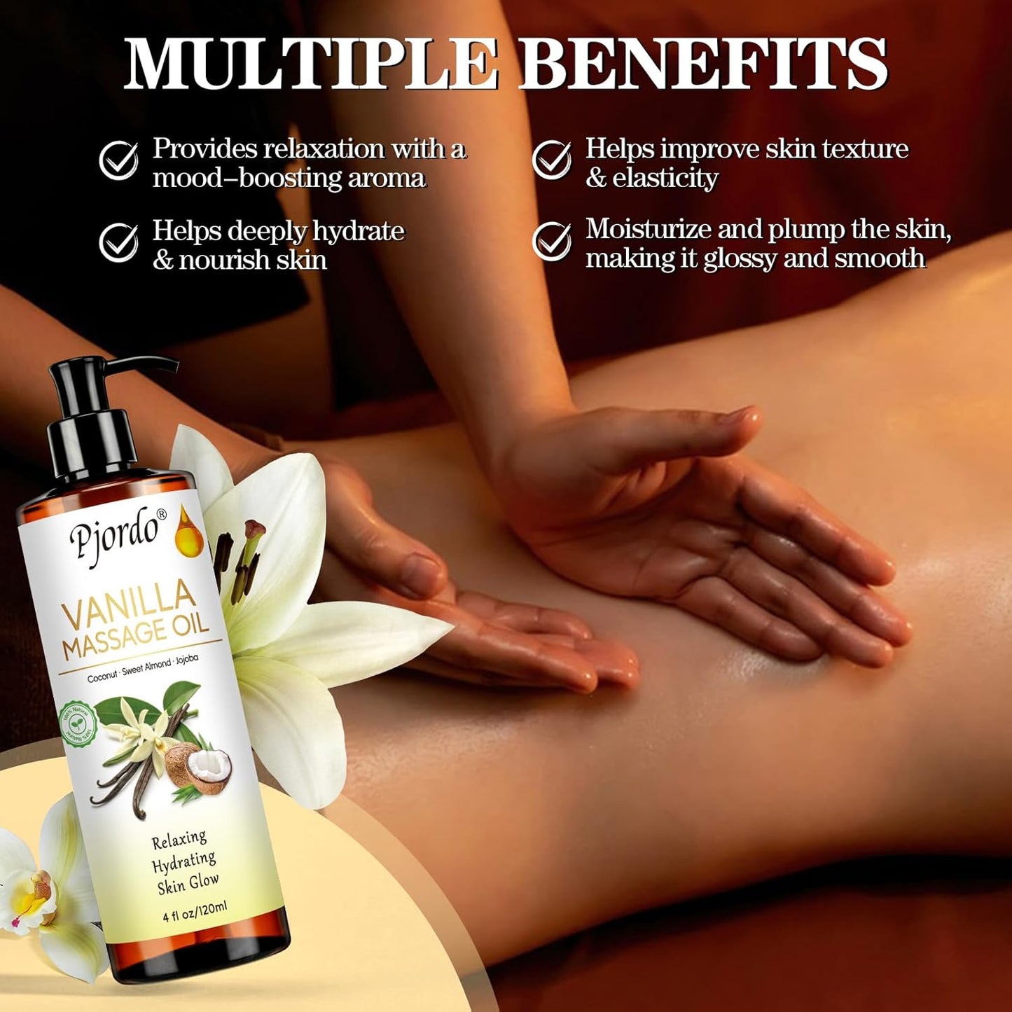 Massage Oil for Massage Therapy, Vanilla, Lavender Oil, with Massage Roller Ball, Massage Oils for Muscle Relaxing, Calming, Soothing & Moisturizing, Spa Gift Set for Her and Him-Velvo Beauty