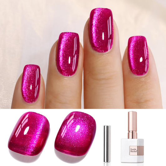 Double Rhythm 15ML Ice Glass Cat Eye Gel Polish with Magnet Holographic Glitter Shimmer Translucent Sheer Color Salon Soak Off Magnetic at Home (Pitaya Purple-MC1072)-Velvo Beauty