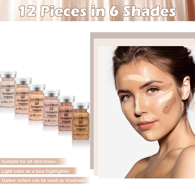 BB Facial Glow Serum Starter Kit Hyaluronic Acid Essence Foundation Skin Care Kit 0.27oz 6 Vials, Combined With Niacinamide and Peptides To Brighten Skin Tone Anti-Aging Foundation 6-Color(Multicolo)-Velvo Beauty