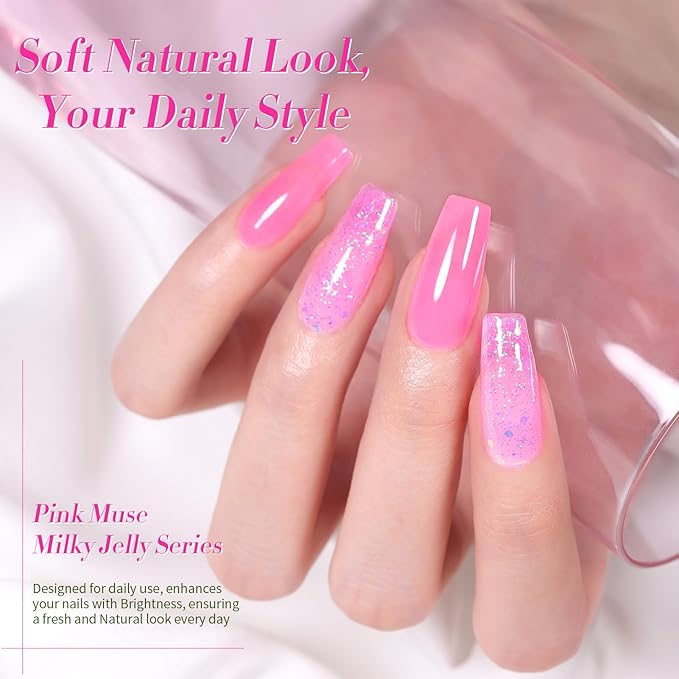 Born Pretty Jelly Gel Nail Polish Set - Milky Jelly Hot Pink Translucent Gel Polish - Spring Summer Neon Pink Valentine's Day Gift 6PCS-Velvo Beauty