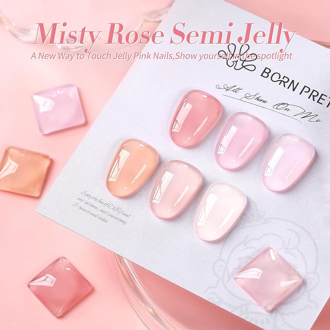 Born Pretty Jelly Pink Gel Nail Polish Nude Pink Sheer Translucent Gel Polish Milky Natural Gel Polish Set Nail Art Manicure DIY Kit Home Salon 6PCS-Velvo Beauty