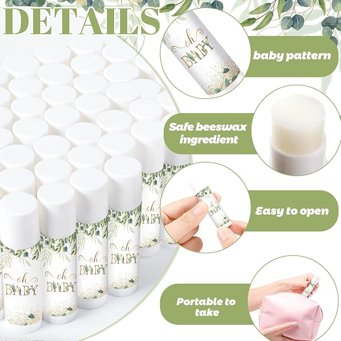 40 Pieces Lip Balm Bulk Baby Shower Jasmine Lip Balm Favors Floral Moisturizing Lip Balm for Women Children Men Girl kids Gender Reveal Favors Gift Baskets (Leaves)-Velvo Beauty