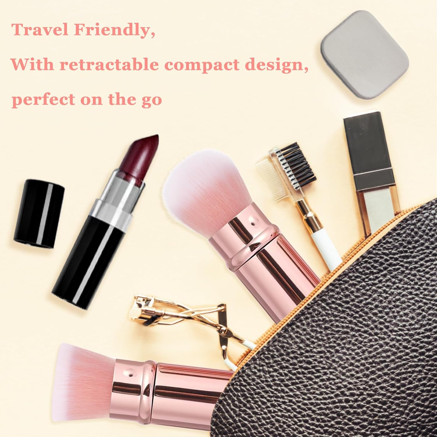 Makeup Brush 2 Pack, Retractable Travel Kabuki Powder Foundation Makeup Brush Face Blush Brushes for Blending Liquid, Blush, Bronzer, Buffing, Sunscreen,Flawless Cosmetics-Velvo Beauty