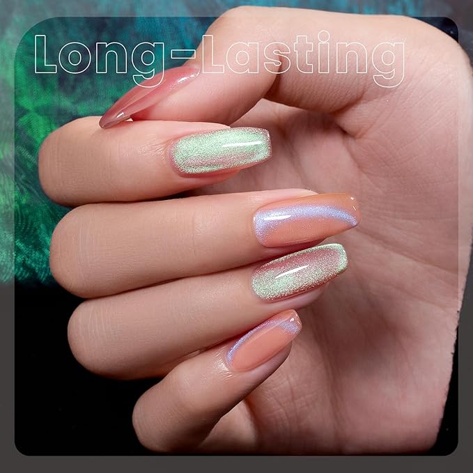 RARJSM Aurora Glitter Cat Eye Gel Nail Polish Set 6Pcs Nude Pink Light Purple Gold Brown Green Blue Galaxy Mermaid Glitter Cateye Gel Polish with Magnetic Stick UV LED Curing Require Home Salon-Velvo Beauty