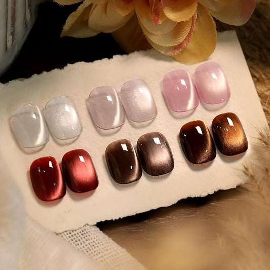 Born Pretty Cat Magnetic Eye Gel Nail Polish, 6 Colors Retro Magnetic Glitter Gel Polish Set Silver Pink Red Nail Polish Kit Soak Off LED Nail Art DIY Salon Gift-Velvo Beauty