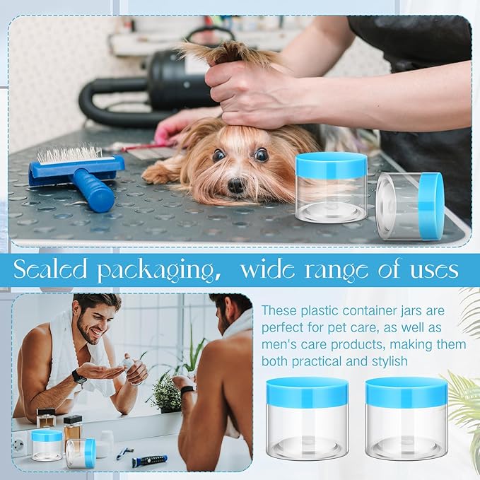 SATINIOR 24 Pieces Empty Clear Plastic Jars with Lids Round Storage Containers Wide Mouth for Beauty Product Cosmetic Cream Lotion Liquid Butter Craft and Food(Blue Lid,2 oz)-Velvo Beauty