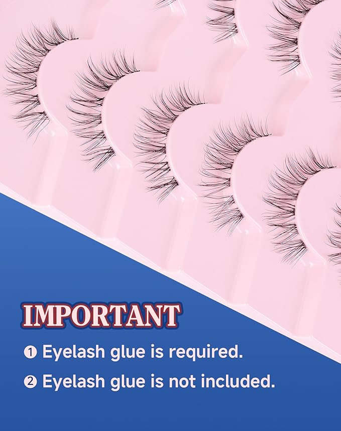 Lashes Natural CLear Band Wispy False Eyelashes Natural Look Flared Strip Eyelash False Eye Lash Soft 7 Pairs Everyday SF-02-Velvo Beauty