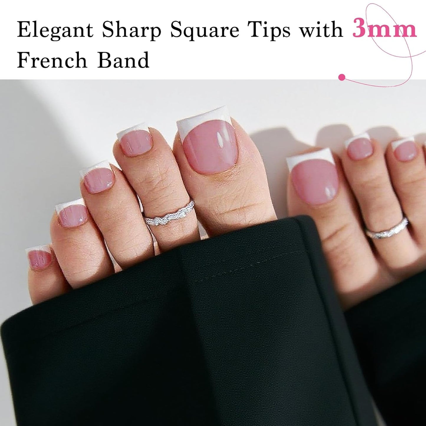 Toe Nail Press Ons French Tip, Sharp Square Berry Pink Pre-Designed Fake Toenail Press On for Women DIY, Soft False Acrylic Nail Extension 15 Sizes, 270 Pcs - Builder Nail Gel & Top Coat Needed-Velvo Beauty