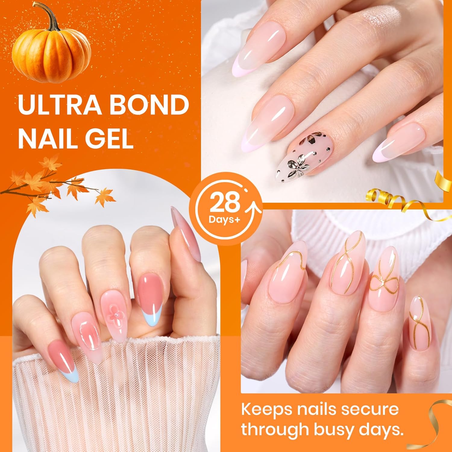 Beetles 2Pcs*20g Solid Nail Glue Gel, Tipex Soft Nail Tips Glue Super Strong for Acrylic Nails Extension Fake Nails Press On Nails, Fall Halloween Nails, U V Light Required-Velvo Beauty