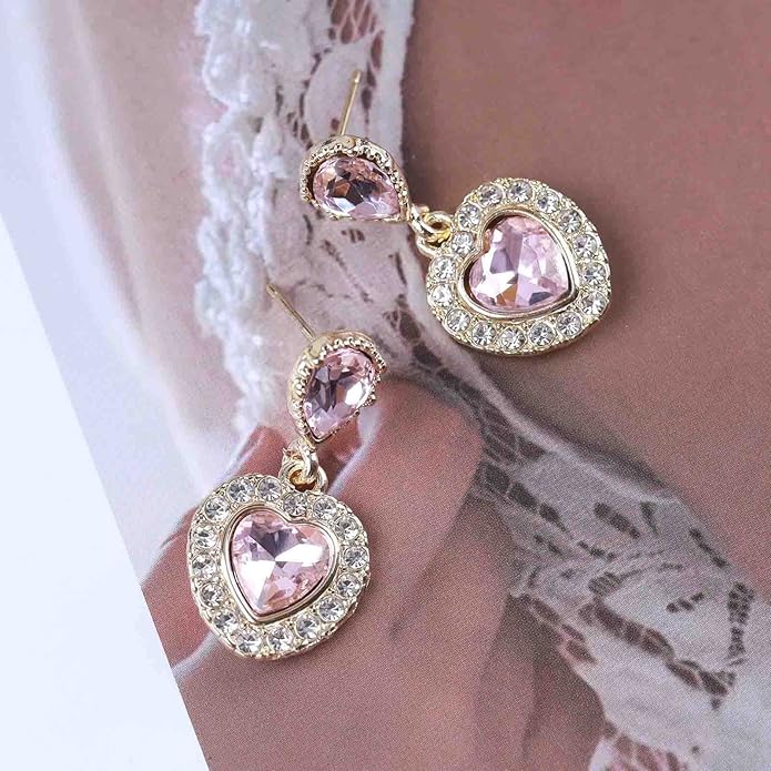 Vintage Emerald Heart Earrings Emerald Cz Teardrop Earrings Rhinestone Heart Drop Earrings Green Gemstone Stud Earrings Jewelry for Women(Green)-Velvo Beauty