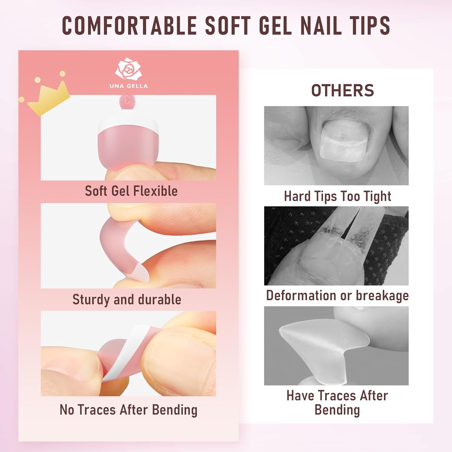 UNA GELLA French Toe Nail Press Ons 312pcs Peach Pink Full Cover Toe Nail Tips Press On Nails Soft Gel Fake Toe Nails Tips Gel Toe Nail Tips Fake Acrylic Toenails for Nail Extensions 12 Sizes-Velvo Beauty