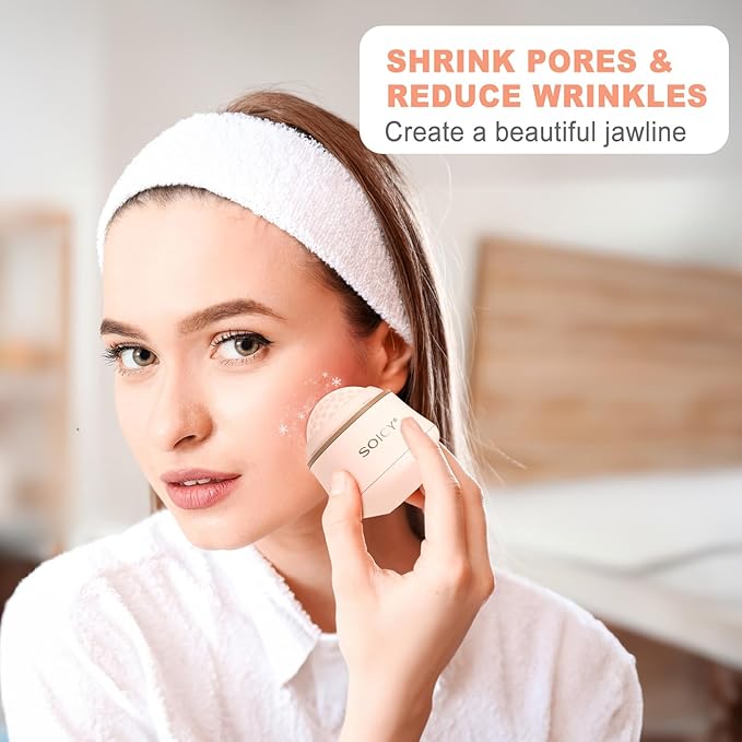 Leeshine Ice Roller Ball for Face and Eyes - Facial Skin Care Tools with a Large Roller and Carry Case Self Care Gift.Men Women (S50-Pink)-Velvo Beauty