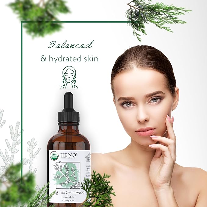 HBNO Organic Cedarwood Essential Oil - Huge 4 oz (120ml) Value Size - USDA Certified Organic Cedarwood Essential Oil for Aromatherapy, Soap Making, DIY, Fragrances, Diffuser.-Velvo Beauty