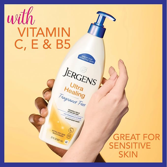 Jergens Ultra Healing Dry Skin Lotion, Hand and Body Moisturizer for Quick Absorption into Extra Dry Skin with Hydralucence Blend, Vitamins C, E and B5, White, 21 oz-Velvo Beauty