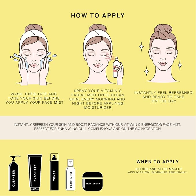 Vitamin-C Face Mist & Setting Spray for All Skin Types - Hyaluronic Acid, Aloe Vera & Rose Water - Skin Brightening, Anti-Aging, Moisturizing, Pore Minimizing - 4 Fl Oz-Velvo Beauty