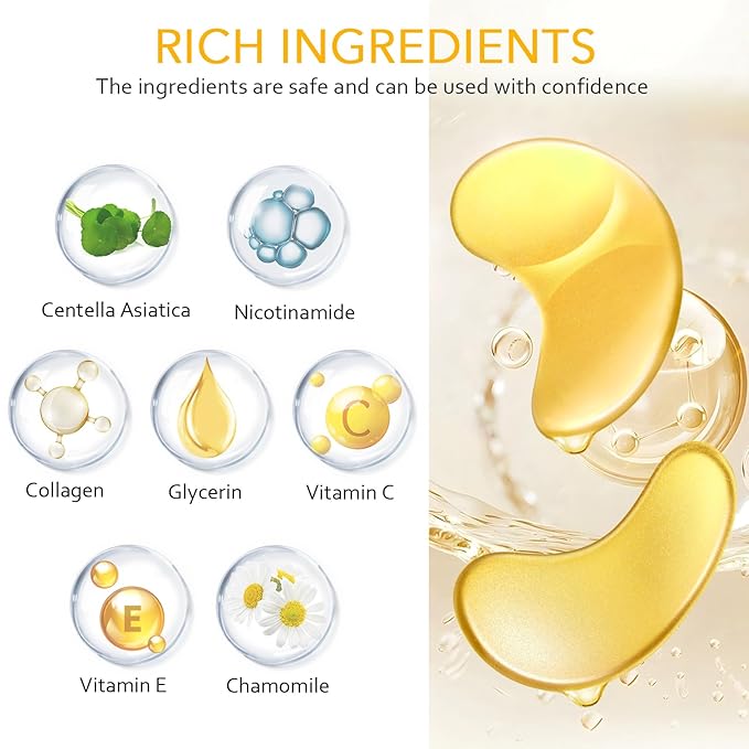 Under Eye Patches, Gold Eye Patches for Puffy Eyes and Dark Circles 24k Gold Under Eye Mask for Wrinkles Eye Bags for Women and Men Collagen Skincare Treatment (20pcs)-Velvo Beauty