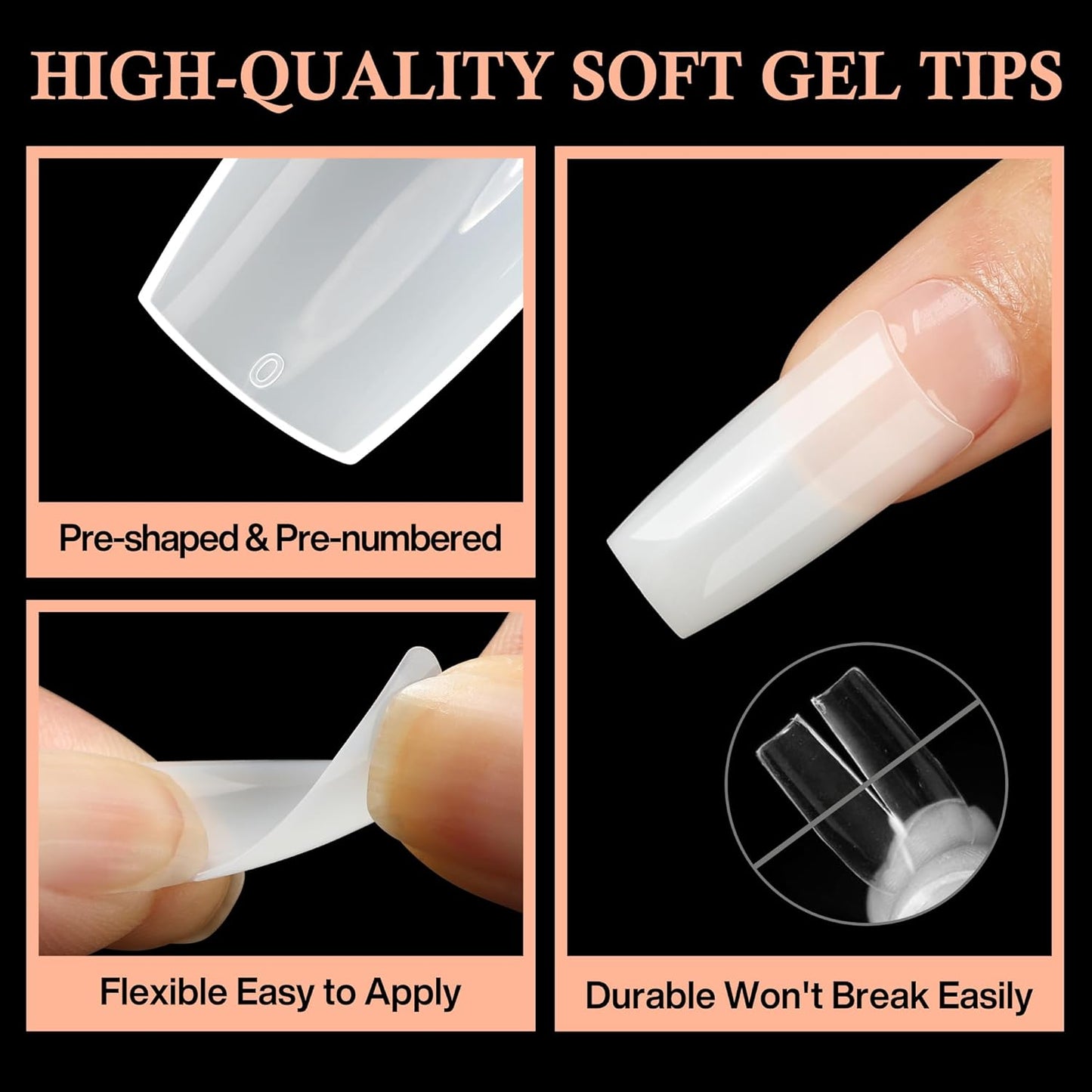 504PCS Half Cover False Nails Tips Acrylic Nail Tips Artificial False Nails Lady French Style Tip Acrylic Fake Nails For Nail Extensions Art Salon Home DIY-Velvo Beauty