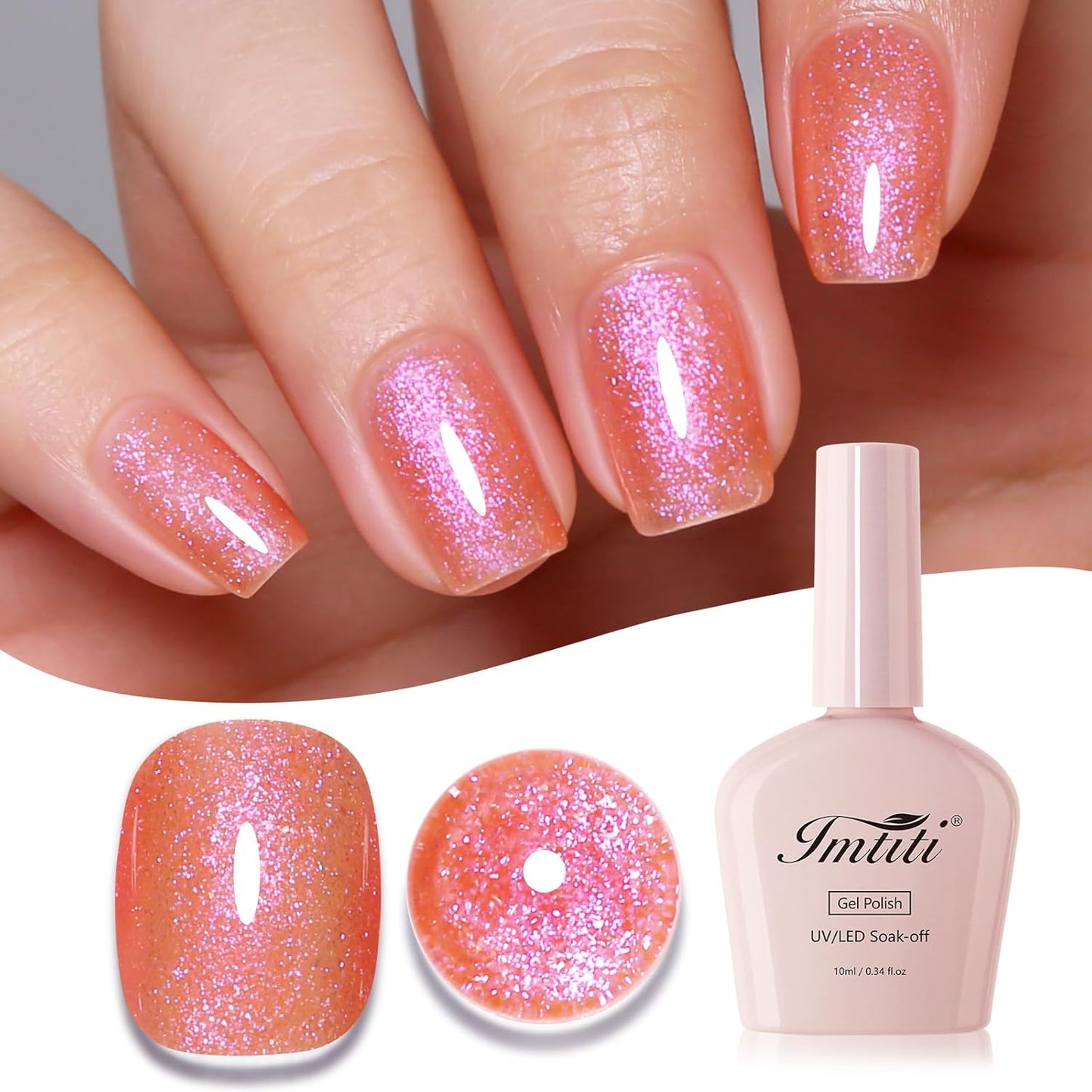 Imtiti Glitter Gel Nail Polish, Coral Iridescent Glitter Gel Polish Diamond Shimmer Sparkle Soak Off UV LED Nail Gel Polish spring summer Manicure 10ML-Velvo Beauty