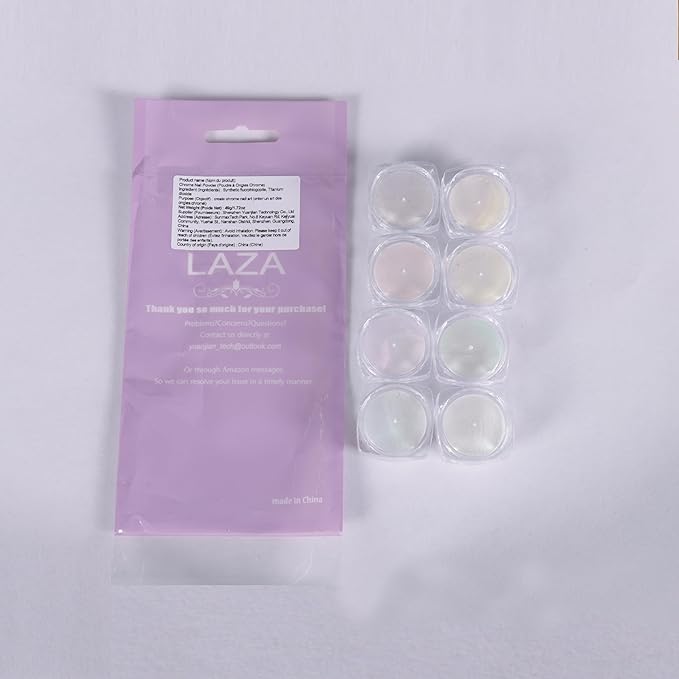 Laza White Pearl Chrome Nail Powder, 8 Colors Metallic Mirror Effect Pigment, Ice Transparent Aurora Nail Glitter Dust Kit for Gel Nail Art Decoration, Resin Craft, Gifts - Colorful White-Velvo Beauty