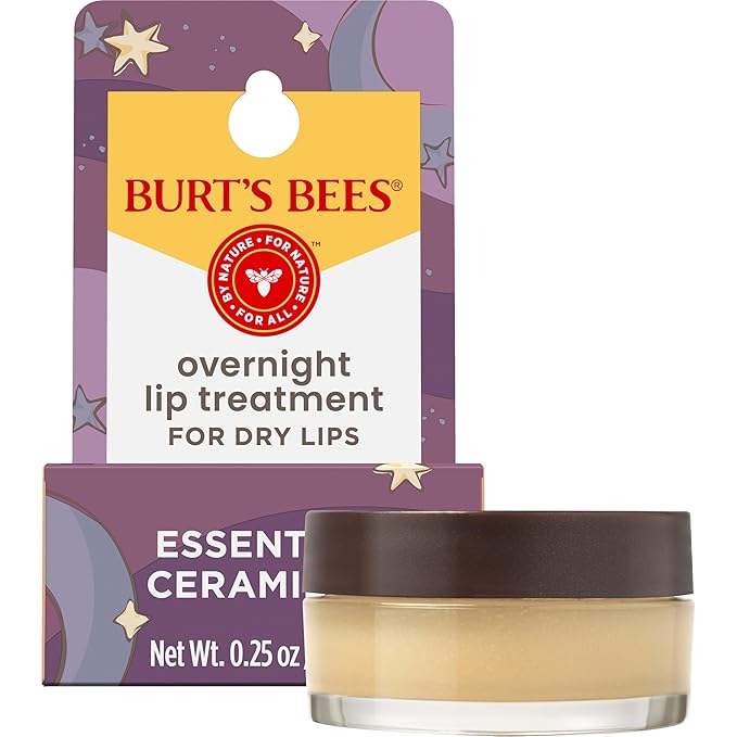Burt's Bees Overnight Intensive Lip Treatment, 0.25 oz - Moisturizing, Restorative, Reduces Fine Lines, Vitamin E, Ceramides Oils, Leaping Bunny Certified, Compact Jar-Velvo Beauty