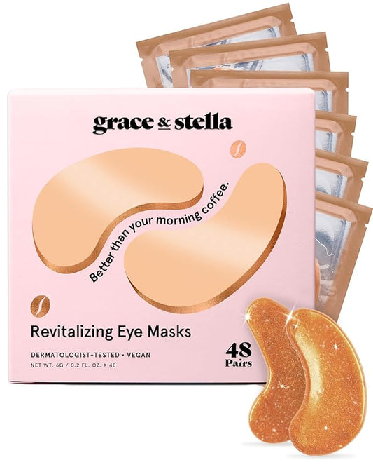 grace & stella Caffeine Under Eye Patches - Awakening Eye Patches for Puffy Eyes and Dark Circles - Under Eye Mask Patches with Niacinamide & Hyaluronic Acid - Vegan, Cruelty-Free (Bronze, 48 Pairs)-Velvo Beauty
