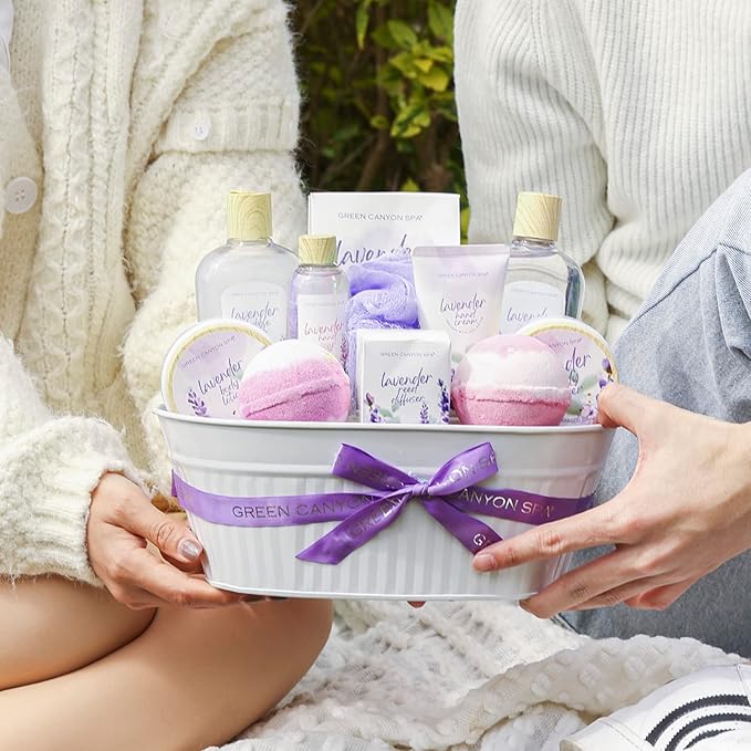 Gifts Baskets for Women, Christmas Bath Sets for Women Gift, 12Pcs Lavender Spa Kit Includes Bath Bomb, Body Lotion, Body Wash, Spa Basket for Men, Gifts for Birthday Christmas-Velvo Beauty