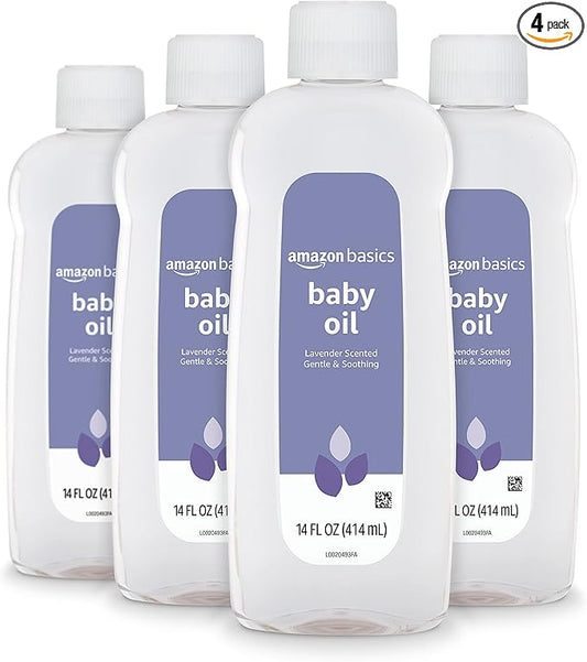 Amazon Basics Baby Oil, Lavender Scented, 14 Fl Oz (Pack of 4) (Previously Solimo)-Velvo Beauty